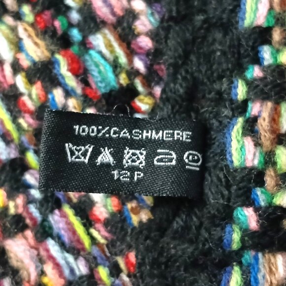 CHANEL Vintage Luxury Black Multi-Color Woven Fringed Cashmere Shawl Wrap Scarf - Picture 16 of 16